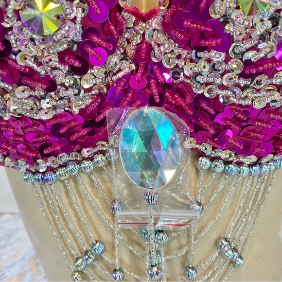 Hot Pink Sequin Bra and Belt Carnival BellyDance Performance Dancewear - Picture 3 of 13